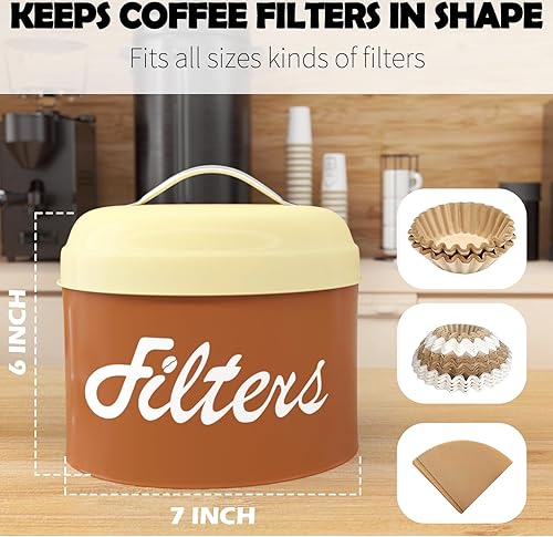 Miniatura 2 de Cesta marrón para filtro de café con tapa, contenedor de almacenamiento redondo para mostrador, decoración rústica de cafetería, accesorios de