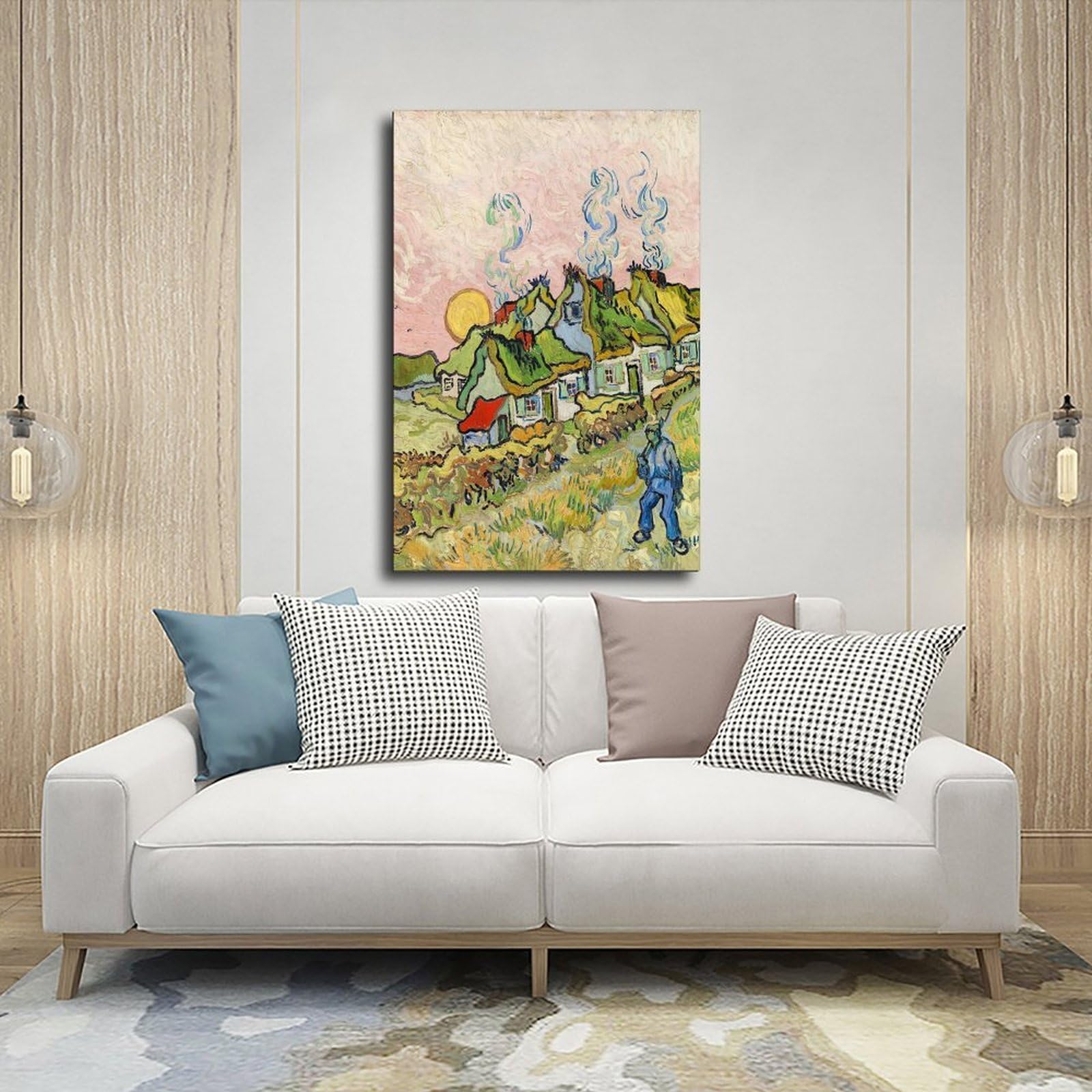 ANFOTCM Vincent Van Gogh, domy i figura, plakat na płótnie, sztuka ścienna, sypialnia, dekoracja, biuro, pokój, kuchnia, prezent, 60 x 90 cm