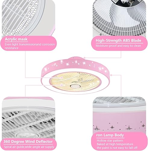 Miniatura 4 de DNYSYSJ Ventilador de techo cerrado LED acrílico con luz, LED regulable semiempotrado, ventilador de techo de perfil bajo con control de Rmote y 7