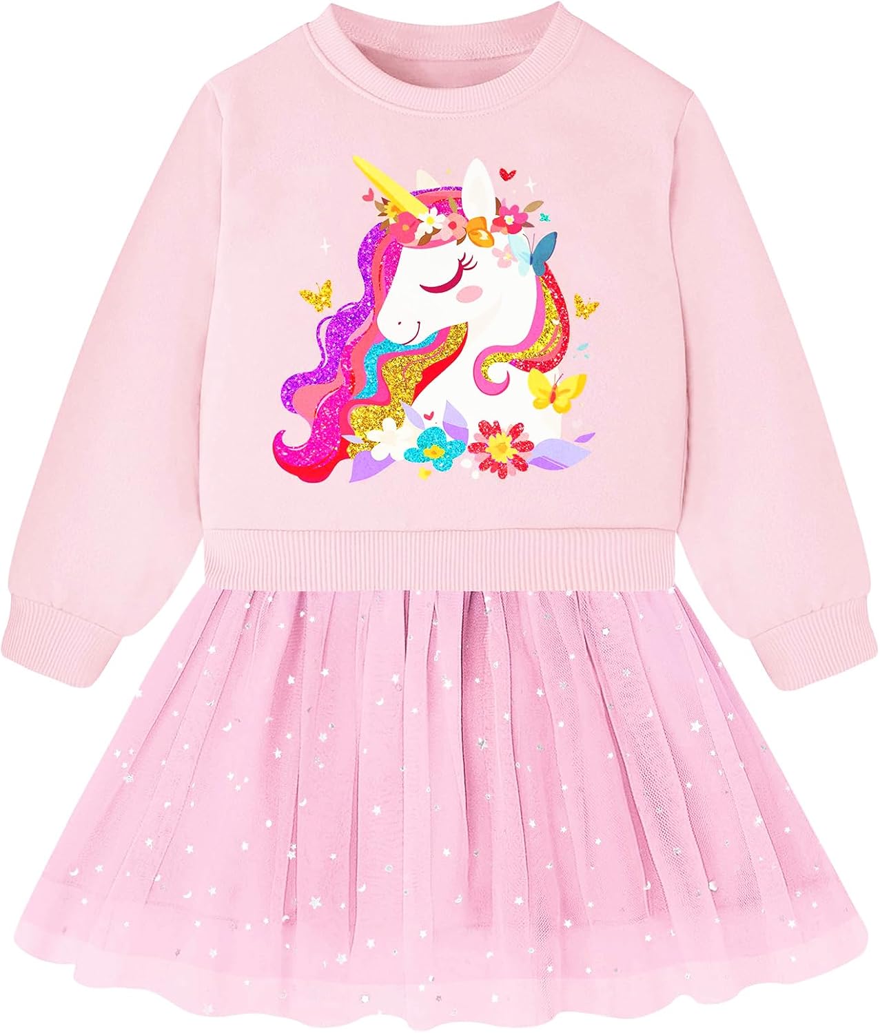 Vieille Girls Dresses Long Sleeve Sweat Party Dress with Sequin Tulle Skirt 2-7 Years