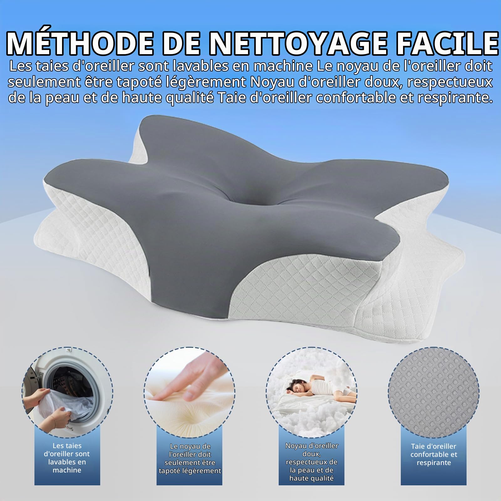 Oreiller Ergonomique Cervical, Oreiller Orthopédique à Mémoire de Forme pour la Nuque, Coussin de Soutien du Cou, Oreiller Cervicales Douloureuses, pour Dormir sur Le Côté et sur Le Dos