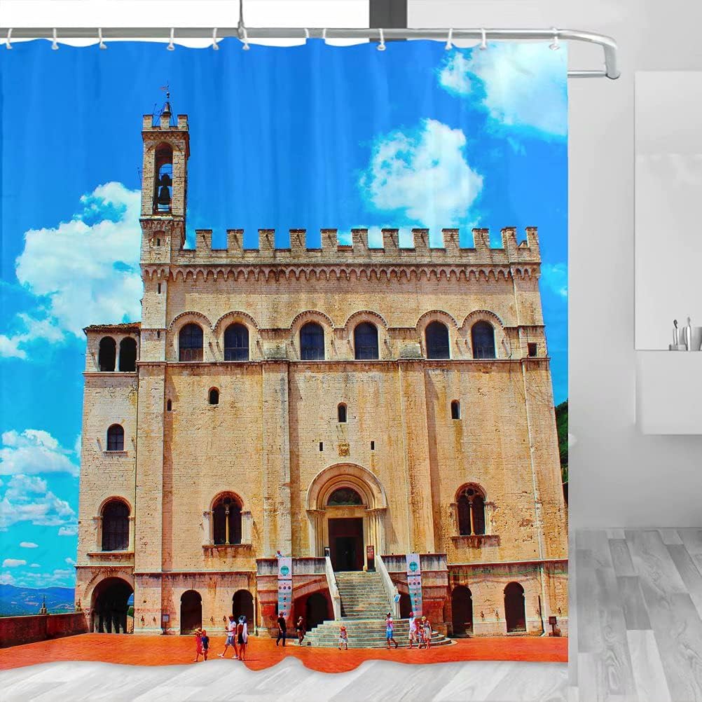 Italy Piazza Grande Gubbio Shower Curtain Travel Bathroom Decor Set with Hooks Polyester 72x72Inch(YL-03207)