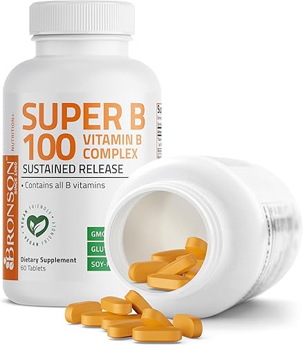 Miniatura 6 de Bronson Vitamina B 100 Complejo de liberación sostenida de alta potencia (vitamina B1, B2, B3, B6, B9 - ácido fólico, B12), 60 tabletas