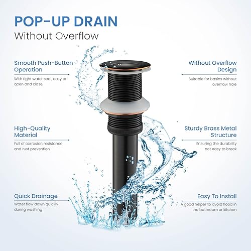 Miniatura 3 de Tapón de drenaje desplegable para fregadero de baño, drenaje desplegable sin desbordamiento (bronce aceitado)