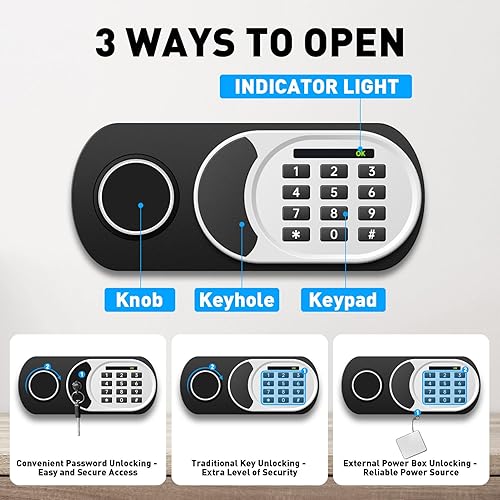 Miniatura 4 de ToruKeep Caja de seguridad digital impermeable de 1.0 pies cúbicos, construcción de acero con teclado electrónico, estante extraíble, cerradura de