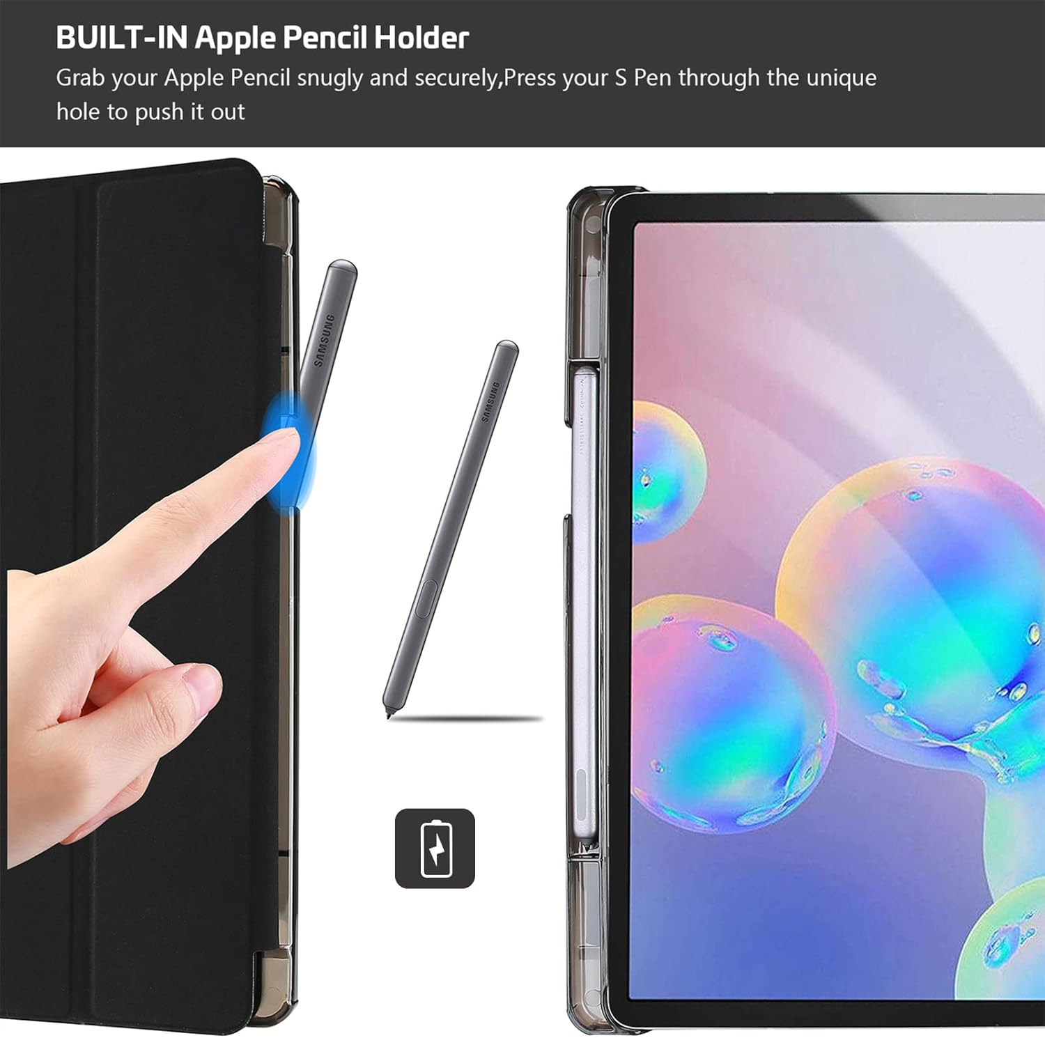 ProCase Galaxy Tab S6 10.5 Case 2019 with S Pen Holder (Model SM-T860/T865/T867), Ultra Slim Lightweight Stand Protective Case with Soft TPU Back Cover for Galaxy Tab S6 10.5-Inch Tablet 2019 Black