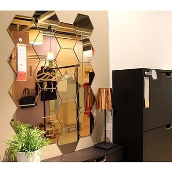 Atulya Arts 3D Acrylic Mirror Hexagon Shape Wall Stickers (Gold) - (Pack of 20)