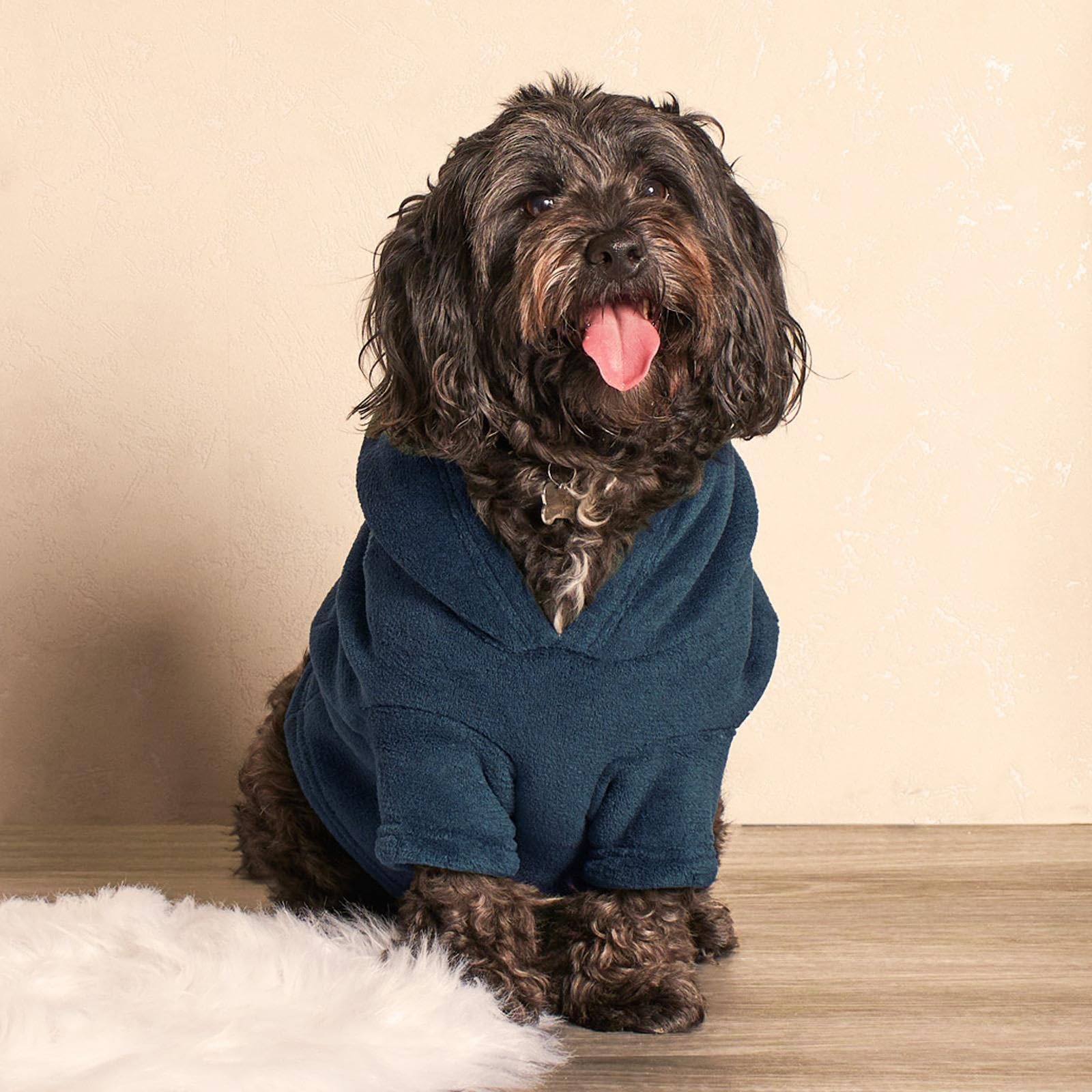OHS Medium Dog Christmas Blanket Hoodie, Navy Blue Doggie Jumpers Super Soft Hooded Pullover Warm Cosy Medium Sized Dog Clothes Dog Hoodie