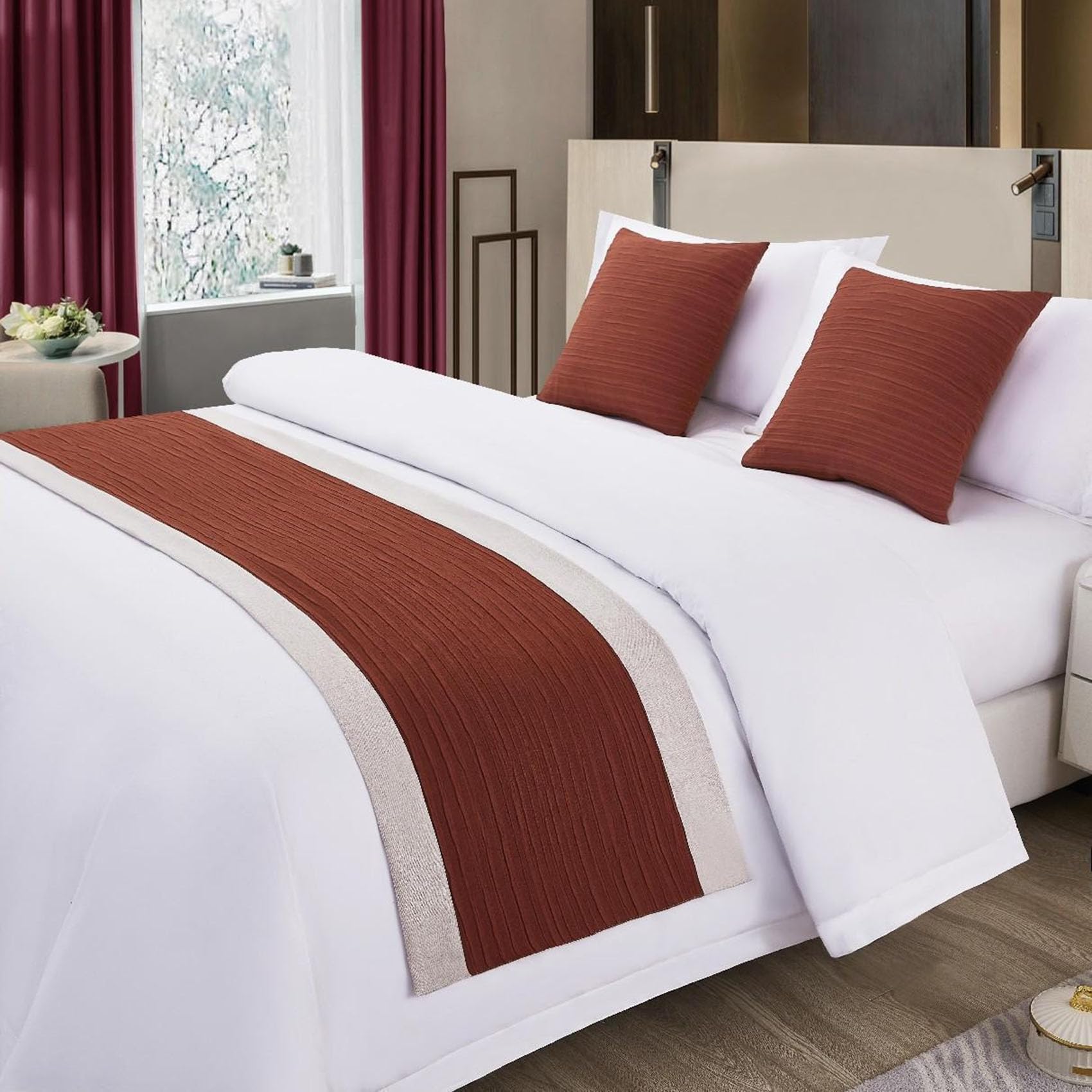 CLMETHE Cotton Linen Contrast Color Bed Runner Decorative Bed Scarf Bedding Protector Simple Bedspread for Hotel Home Wedding Guesthouse,A-50 * 180CM(1.2m bed)