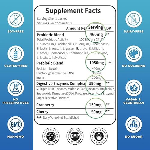 Vista 6 de Probióticos para mujeres y hombres – 100 mil millones más enzimas digestivas y prebióticos, probióticos completos 3 en 1 de la más alta potencia