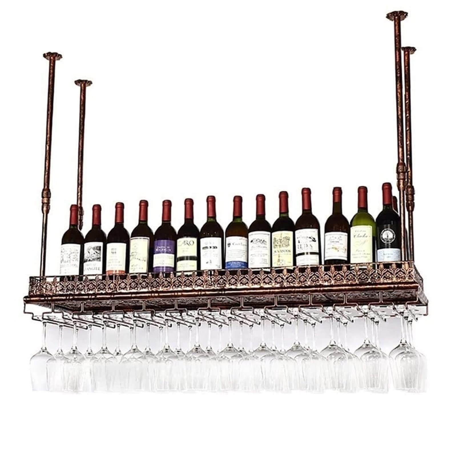 Porte-bouteille de vin suspendu à hauteur réglable et son support de verres