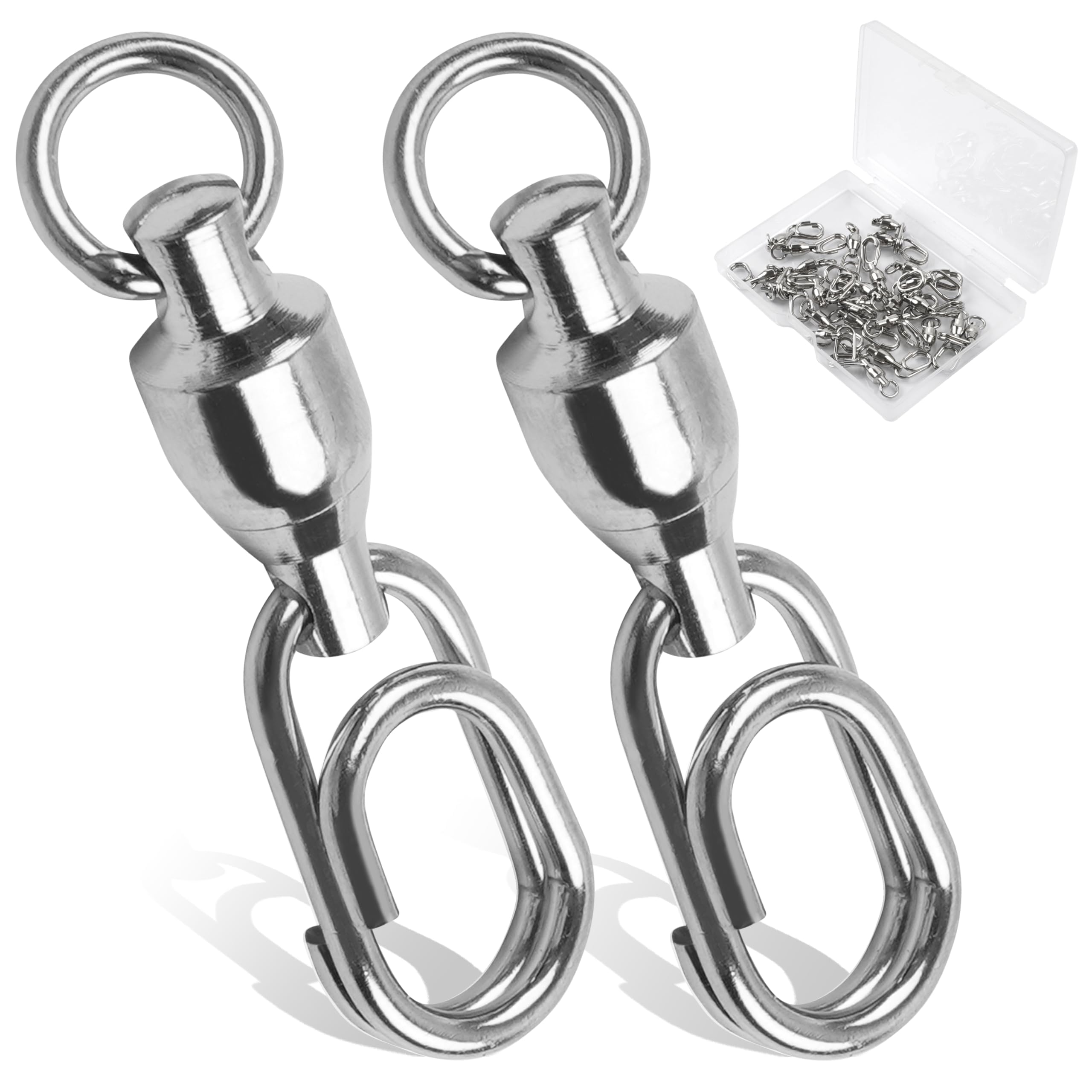Ball Bearing Fishing Swivel Stainless Steel Connector High Strength Fishing Swivel with Oval Split Rings Quick Change Fast Link Saltwater Lock Fishing Snap Swivel Rolling Connector (4#-81lb-20pcs)