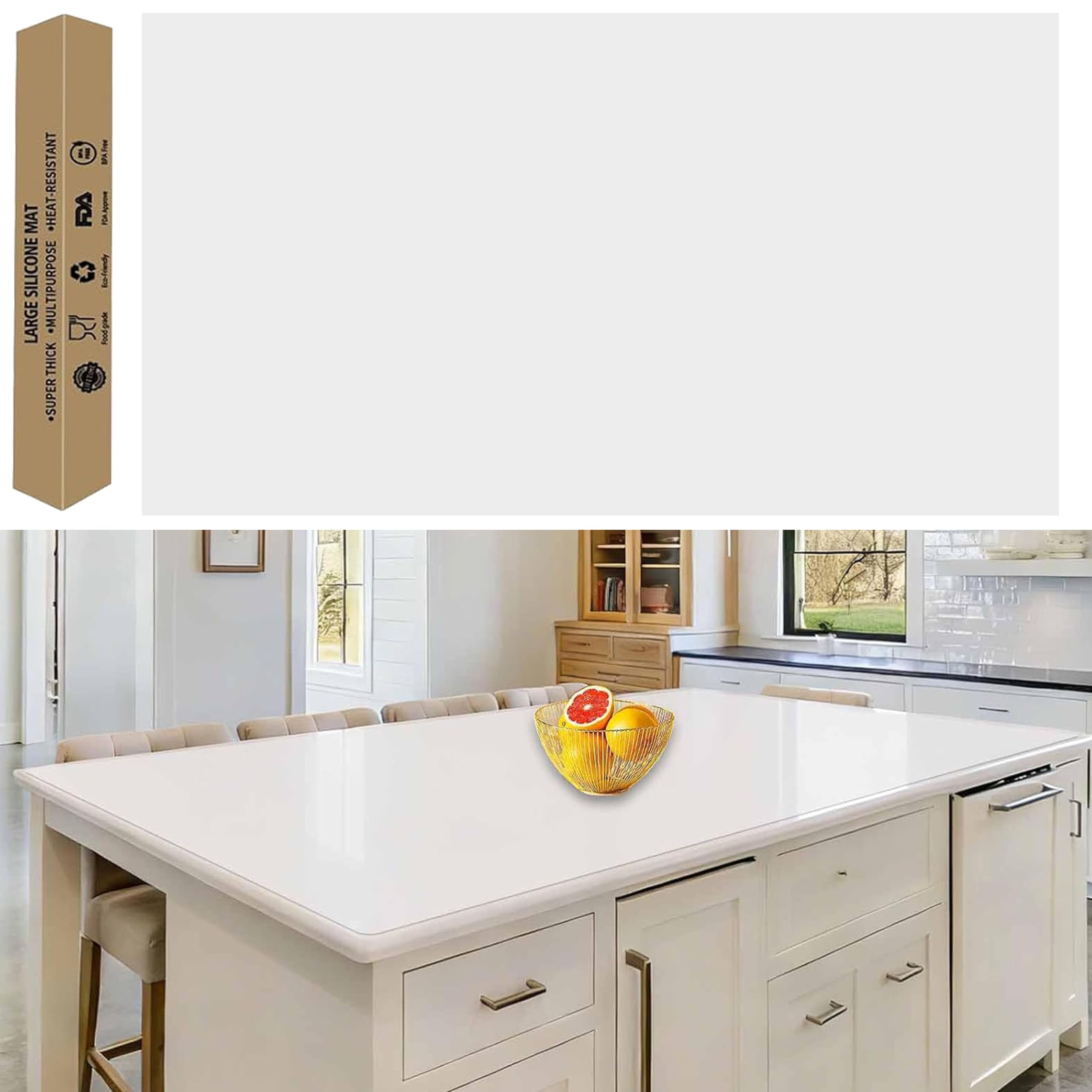78''x32''(200cmx80cm) Extra Large Silicone Mat for Kitchen Counter, Heat Resistant Countertop Protector, Non-Slip Waterproof Kitchen Island Mat, Easy to Clean, Semitransparent