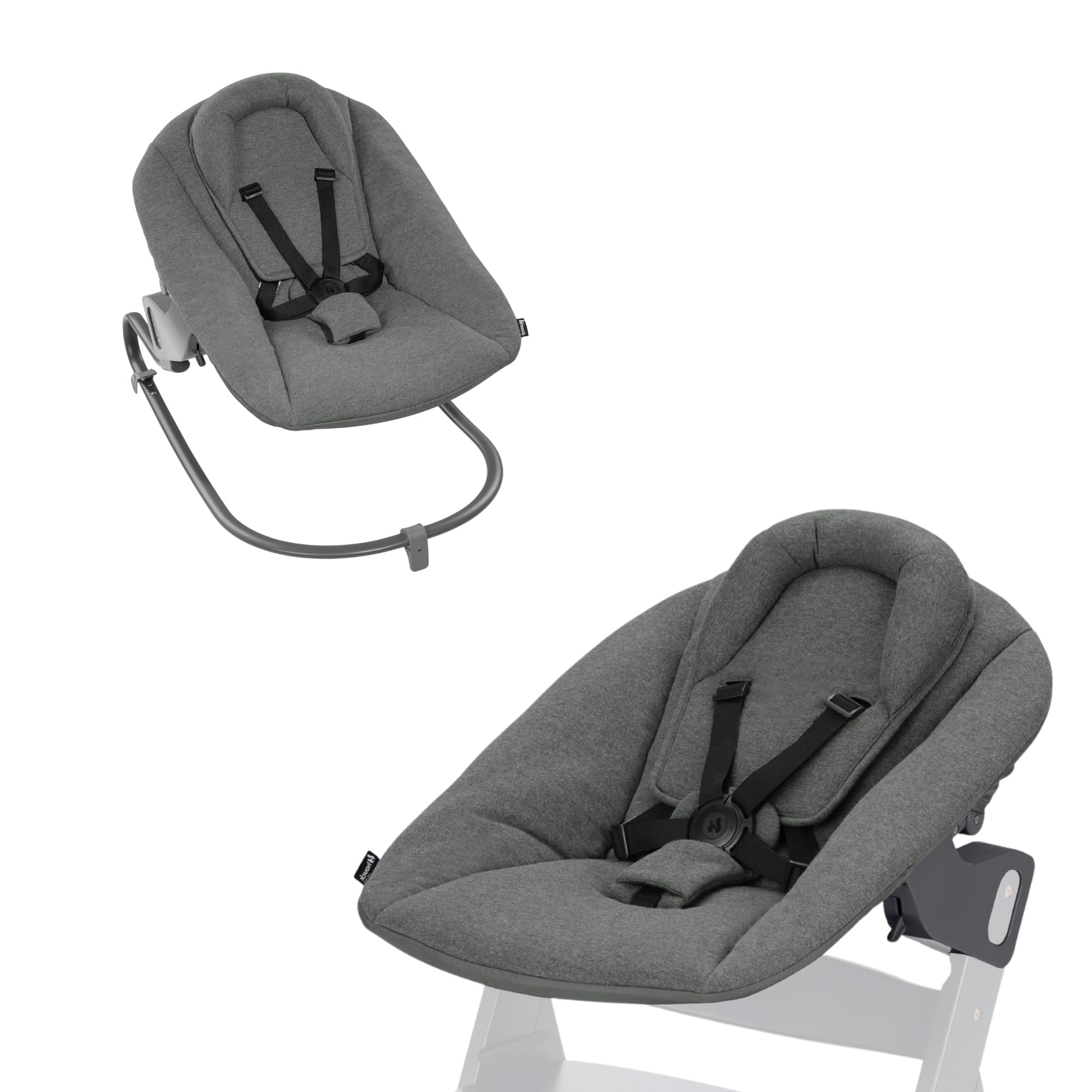hauck Alpha Bouncer Premium, Grigio Scuro - Sdraietta Neonati Compatibile con Seggiolone Pappa Alpha+ e Beta+ - dalla Nascita fino a 9 kg - con Cintura a 5 Punti, Schienale Regolabile e Poggiatesta