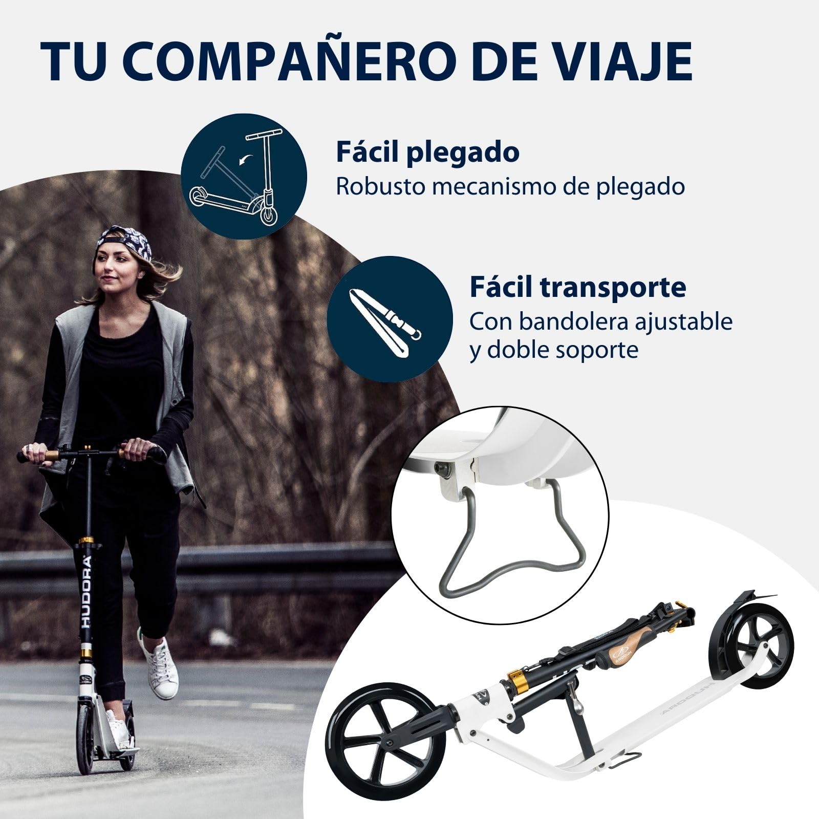 HUDORA Scooter BigWheel Style 230 - Patín de Aluminio Estable con Gran Superficie de pisada - Patinete Urbano Ajustable y Plegable para hasta 120kg - Patinetes para jóvenes y Adultos