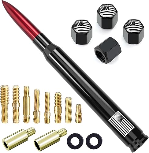 Vista 88 de Antena con válvula de neumático para automóvil y camión, antena corta universal de repuesto con bandera de EE. UU., accesorios para radio Plateado