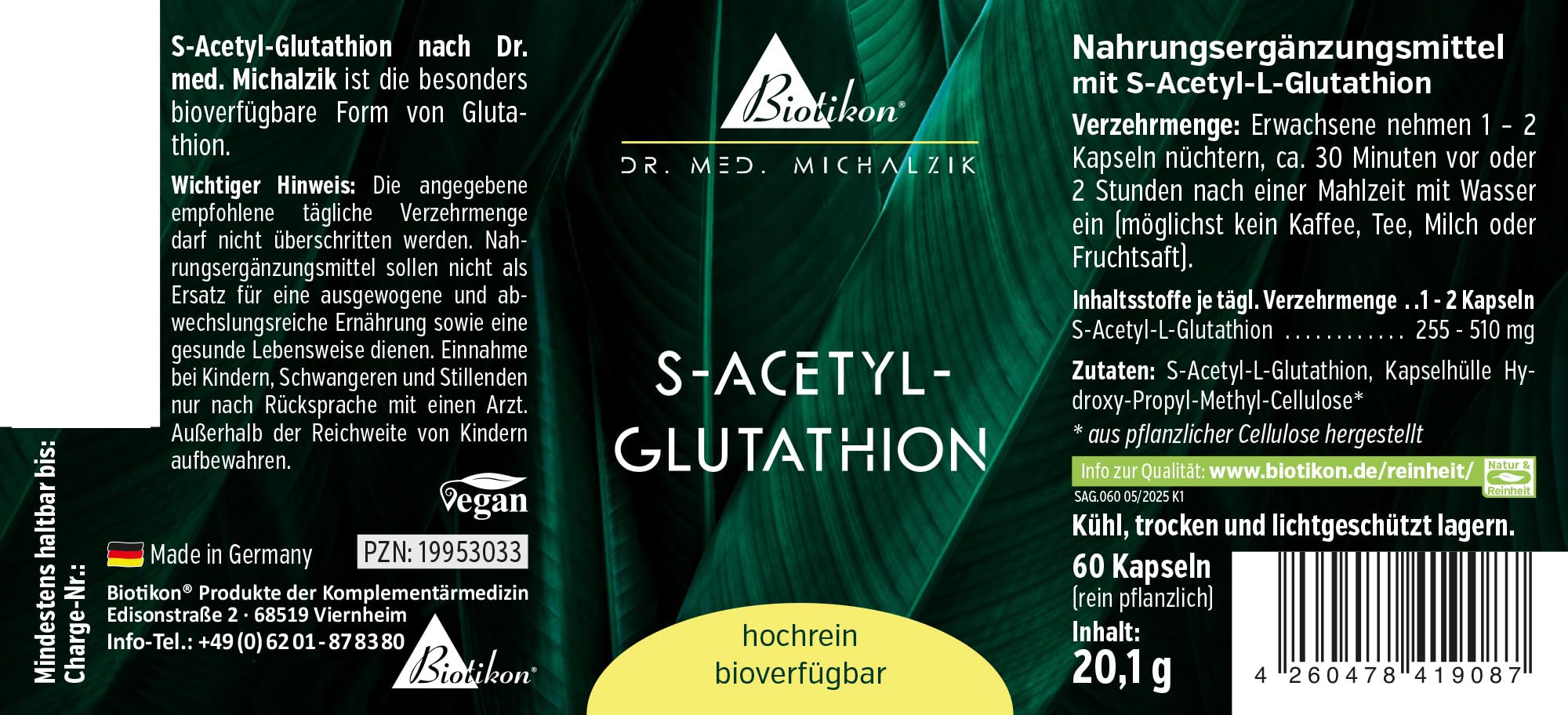 S-Acetyl-Glutathion Dr. Michalzik, 255-510 mg, 60 Kapseln