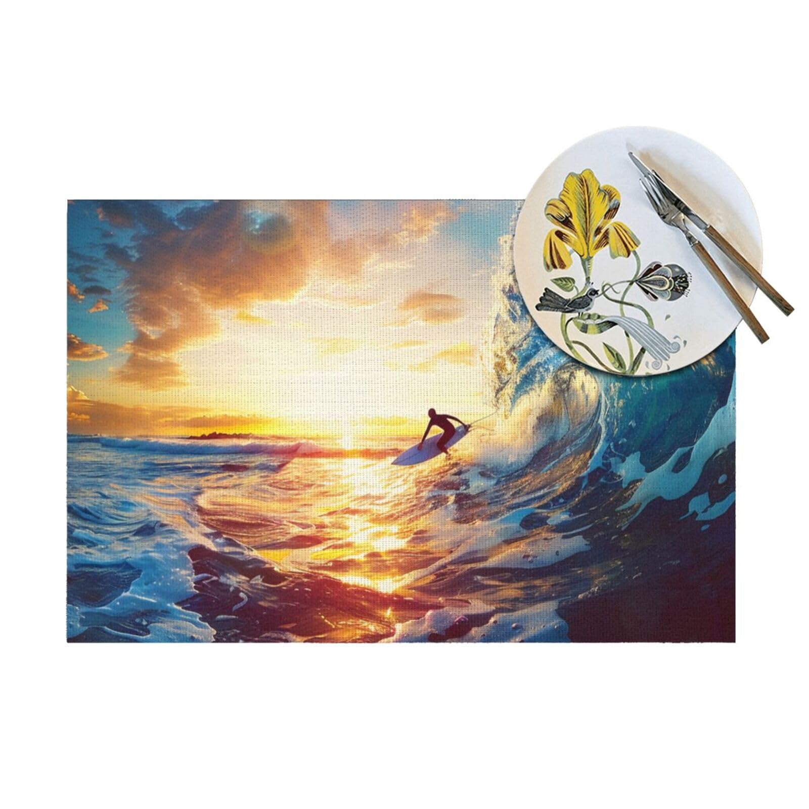 Set di 6 tovagliette stampate con paesaggio marino, in PVC, resistente al calore, per cucina, tavolo da pranzo, per interni ed esterni, 45 x 30 cm