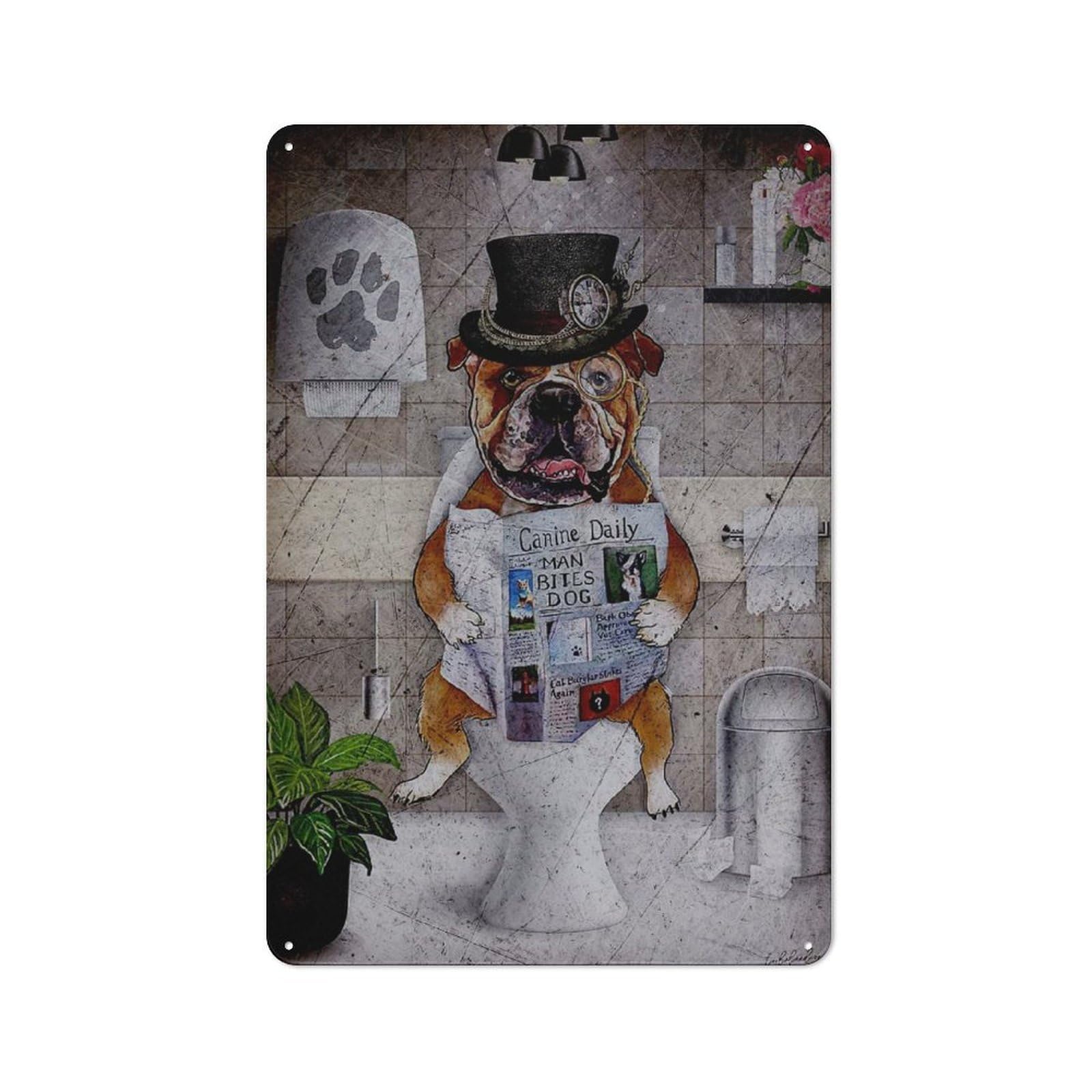 Bulldog Country Vintage Metal Wall Decor 30x20cm, Decorative Tin Sign for Cottage, Kitchen, Hallway Or Breakfast Nook
