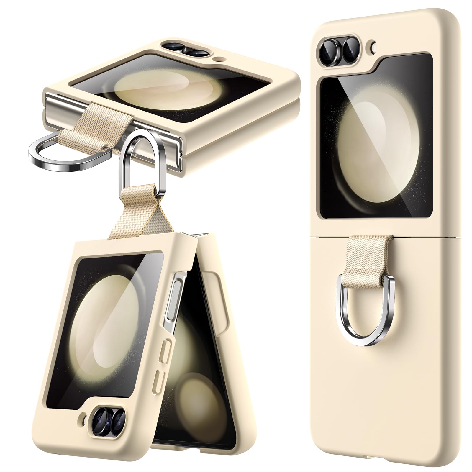JETech Case for Samsung Galaxy Z Flip 5 2023 with Ring, Hard PC Slim Shockproof Anti-Scratch Protective Phone Cover (Beige)