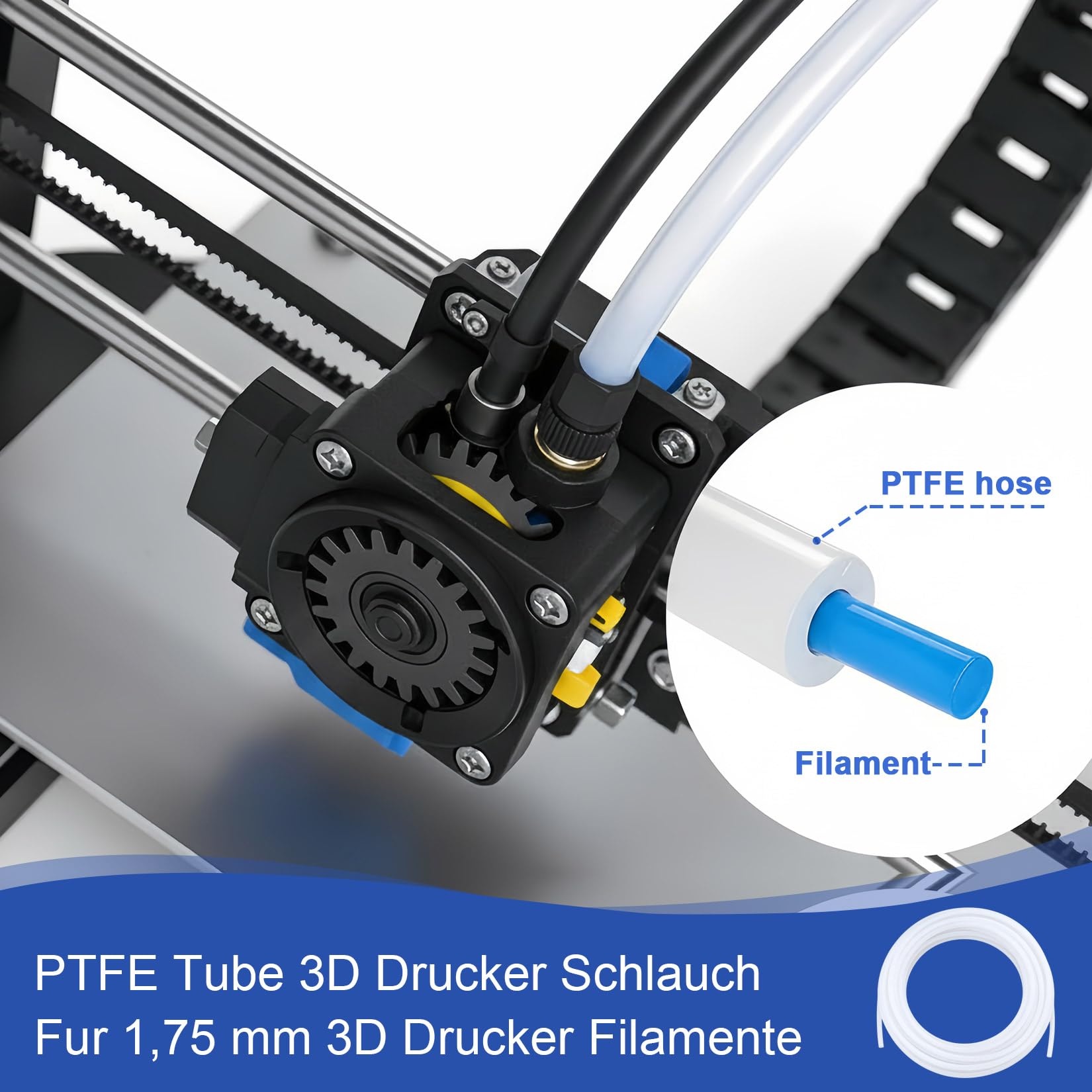 Przewód PTFE 1.75mm do Drukarki 3D, 10M 4x2.5mm Średnica Wewnętrzna Bowden | Rurka PTFE kompatybilna z filamentem 1,75 mm i modelami Creality K1/K1 Max/Ender 3 V3, Bambu Lab, Anycubic Kobra.