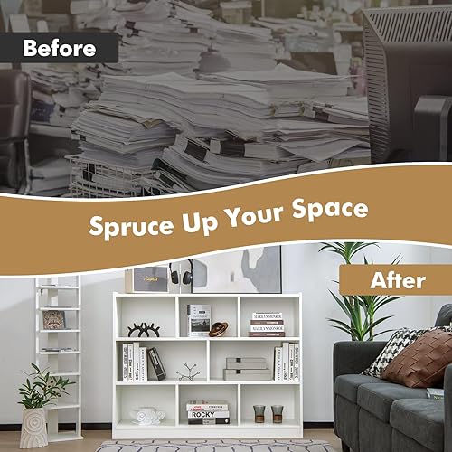 Miniatura 7 de SILKYDRY Estantería organizadora de 8 cubos, estantería abierta de 3 niveles, armario de almacenamiento horizontal con dispositivo anti-inclinación,