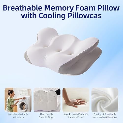 Miniatura 8 de Almohada cervical para el cuello Almohadas de espuma viscoelástica para aliviar el dolor dormir con funda de almohada refrescante, almohada