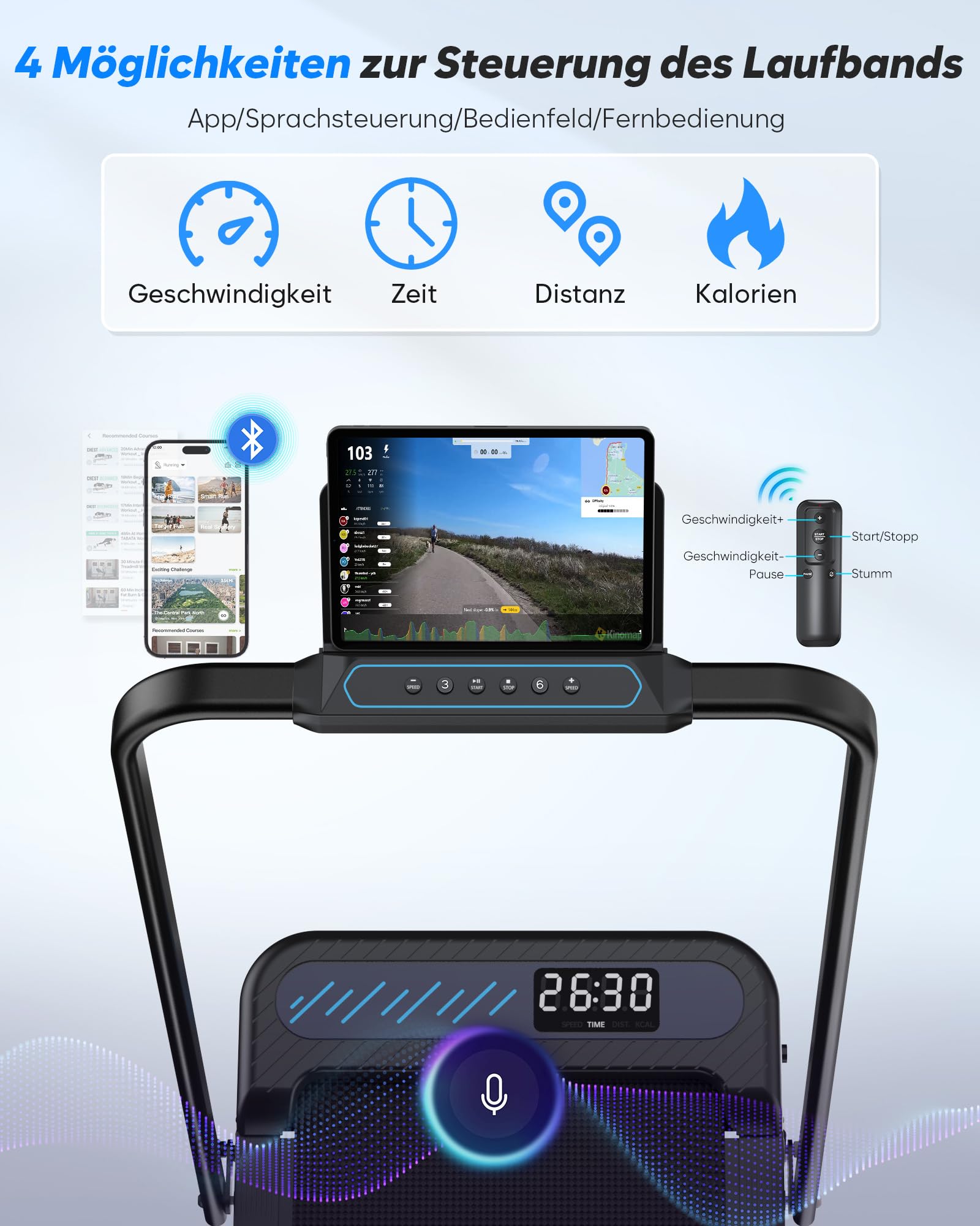 Laufband für Zuhause Klappbar, 6 in 1 Walking Pad mit Steigung, 3.0PS Klappbares Laufband für Zuhause & Büro mit LED-Anzeige, Treadmill for Home, Leise Laufband mit APP, Bis 150 kg,Keine Installation