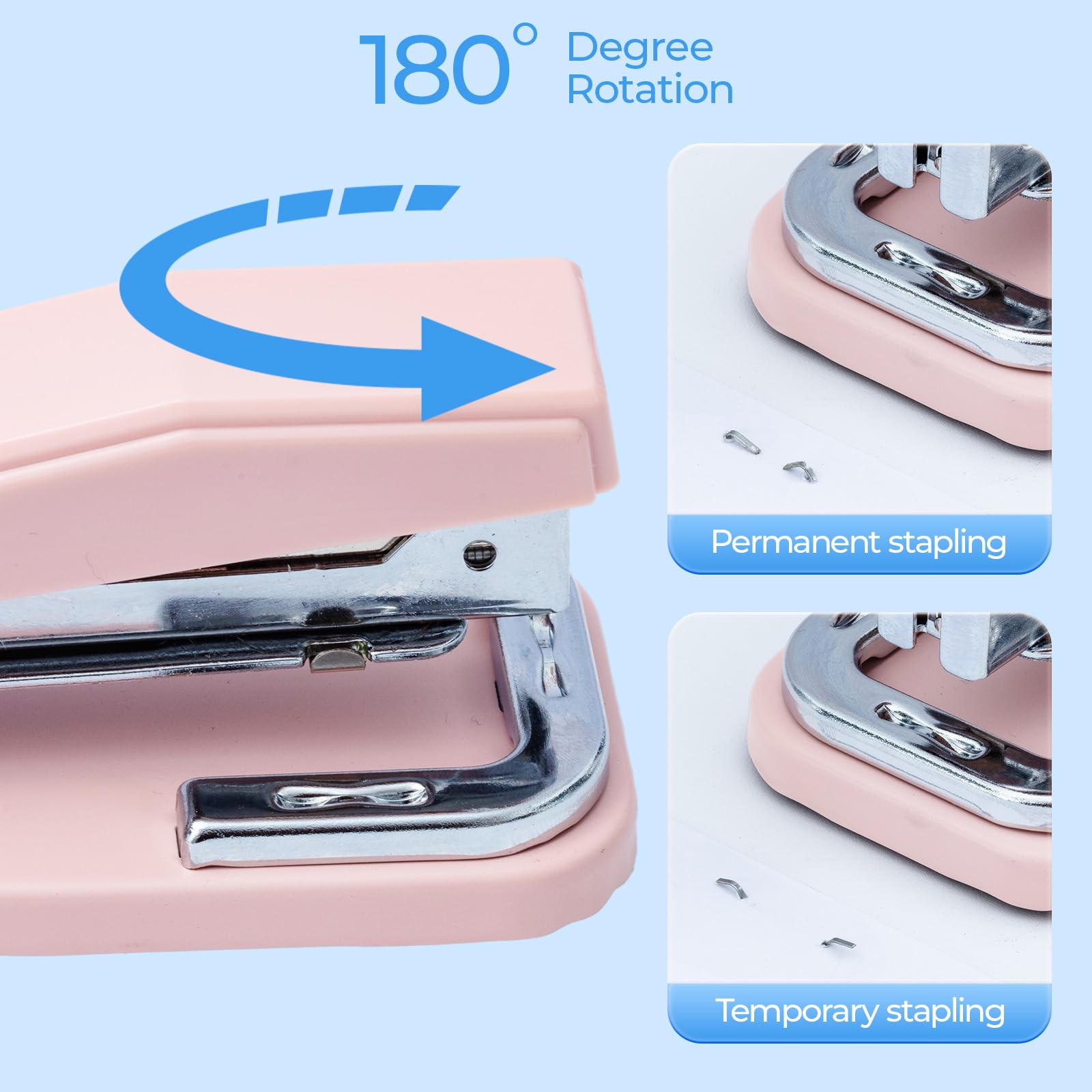 M&G Desktop Hefter Tragbarer Hefter mit 50 Blatt Kapazität, 360 Rotationsdesign, Zwei Bindungsmodi, Klassischer Hefter mit 1000 Heftklammern, Langlebige Hefter für Büro Schule Zuhause (Rosa)