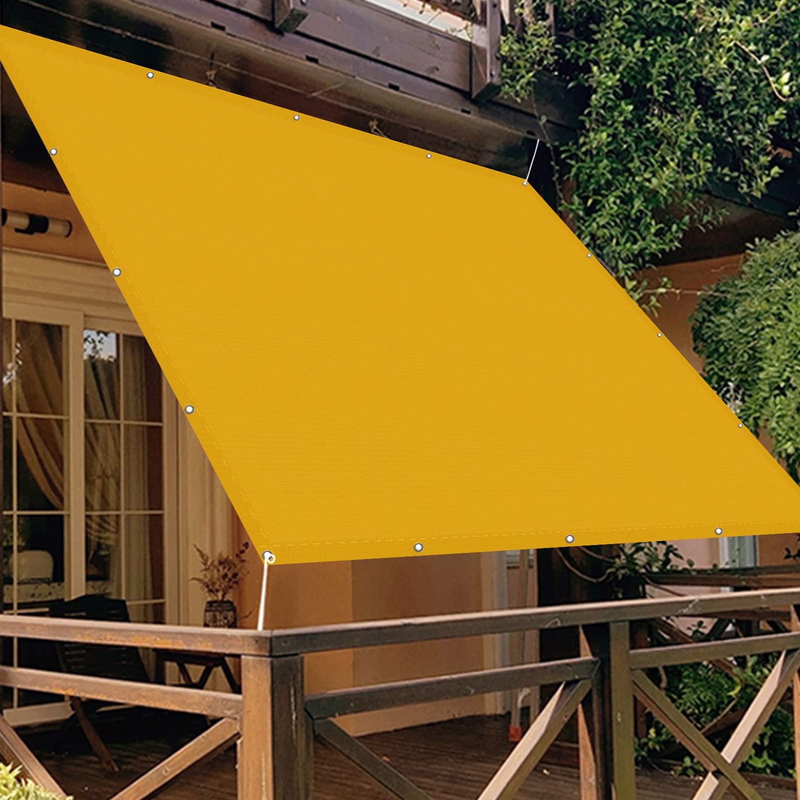 Toile d'ombrage anti-UV 98% de 2.5 x 4 m jaune pour ombrager un grand balcon