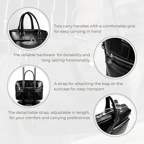 Miniatura 6 de Time Resistance Maletín de cuero - Bolso italiano hecho a mano de cuero para portátil - Maletín para hombre y mujer - Bolsa para computadora