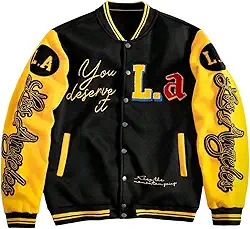 Jaqueta masculina de beisebol Y2k Streetwear Y2k com estampa colorida e bloco de cores