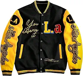 Jaqueta masculina de beisebol Y2k Streetwear Y2k com estampa colorida e bloco de cores