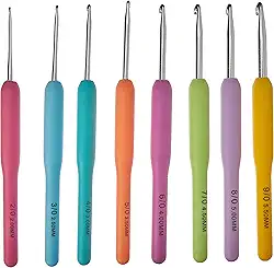 Kit de Agulha Para Crochê, NYBC, 8 Agulhas de Diferentes Tamanhos, Cabo de Silicone