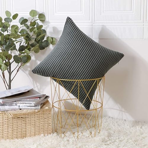 Miniatura 6 de Artscope Fundas de almohada de pana a rayas acogedoras súper suaves decorativas cuadradas para sofá, dormitorio, decoración de automóvil, 20 x 20