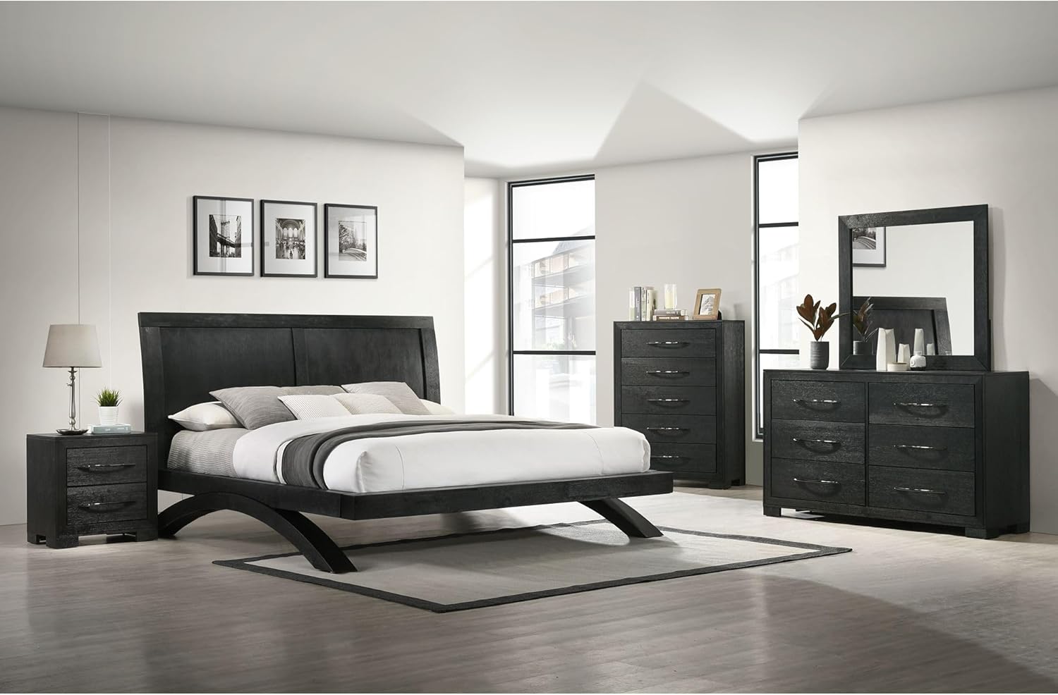 Picket House Furnishings Kenn Queen Platform Bed with Arched Base in Black