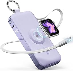 RORRY CharmGo Apple Watch 充電対応 モバイルバッテリー (12000mAh 30W) 巻き取り式 USB-C ケーブル内蔵 apple watch 充電器 レザー調 おしゃれ LED ディスプレイ コンパクト カラナビ付 3 台同時充電 パススルー & 低電流機能 大容量 ポータブル充電器 iPhone17/16/15/Android/iPad 対応 PSE技術基準適合