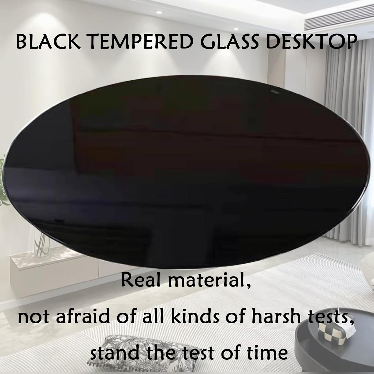 Round Tempered Glass Table Top Black, 36" Round, 1/2" Thick Glass, Polish Edge Radius Corners, Bevel Premium Round Circular Plate Glass(98CM(38.6.5IN))