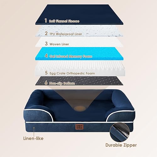 Miniatura 225 de EHEYCIGA – Cama ortopédica mediana impermeable para perros medianos, de espuma viscoelástica tipo caja de huevos, con bordes elevados y base