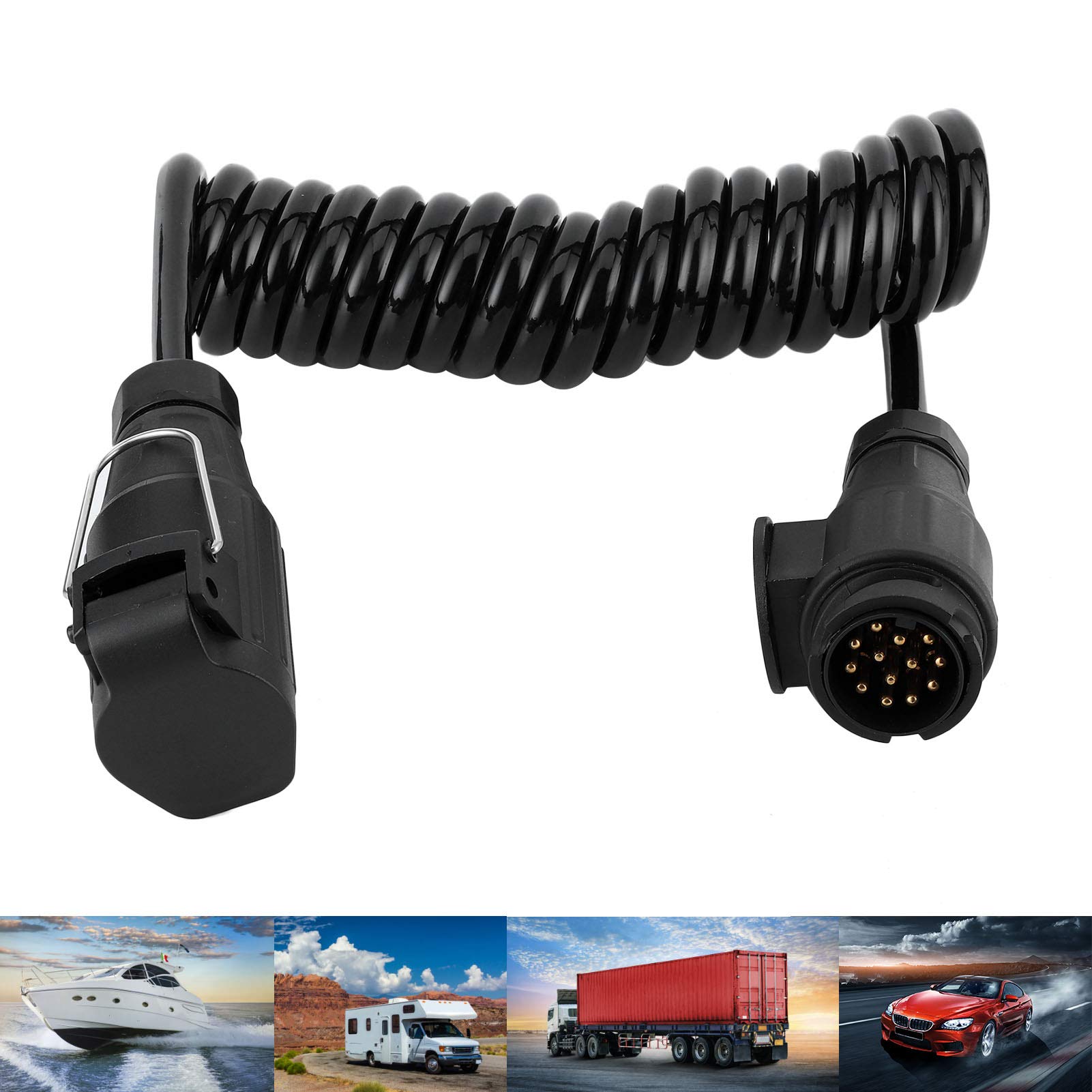 Aramox Cavo Adattatore Per Rimorchio Da 13 Pin A 13 Pin – Prolunga A Molla 1,6 M, Impermeabile Per Camper E Caravan