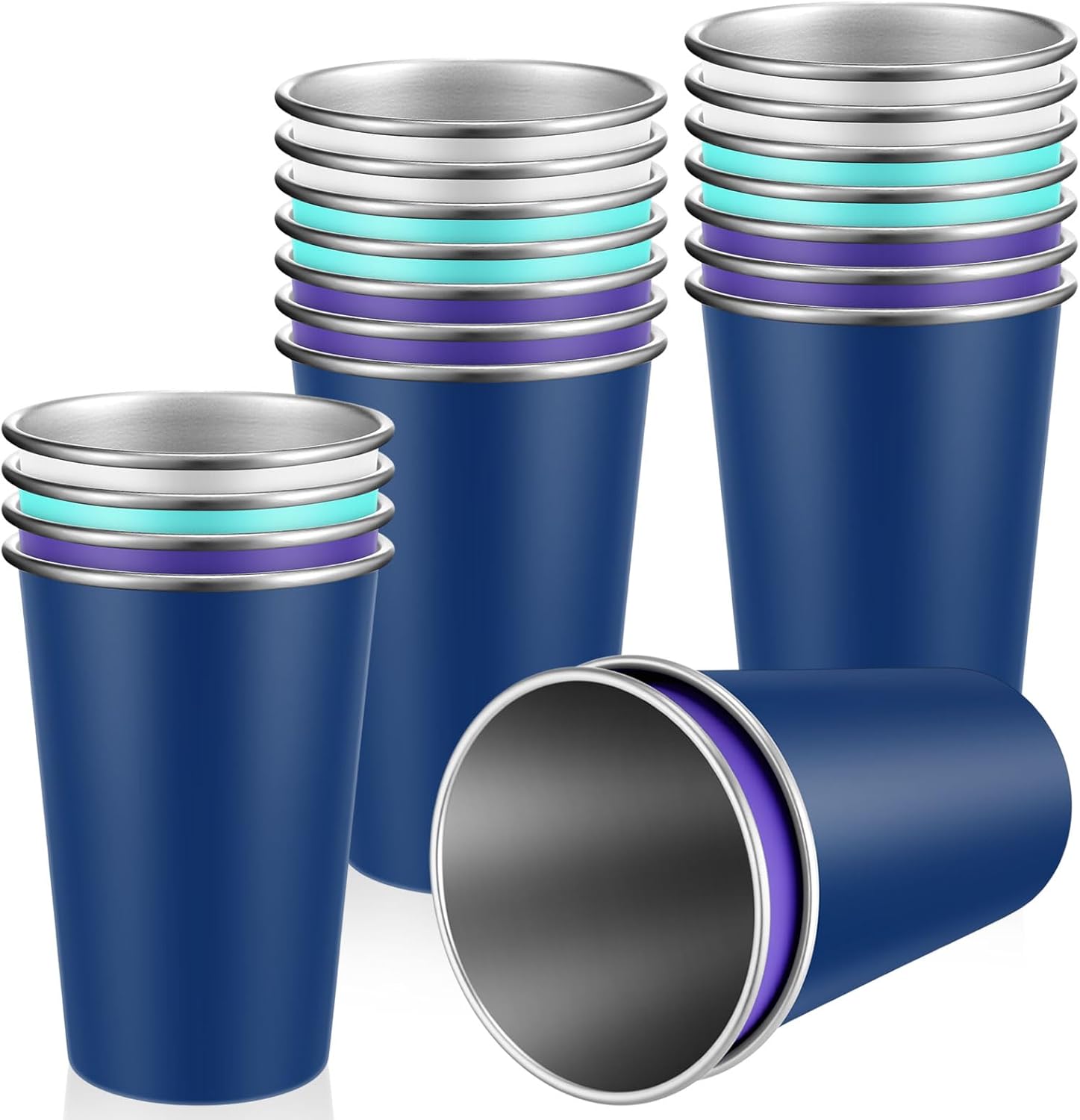 Mimorou 20 Pack Stainless Steel Pint Cups Metal Cups Unbreakable Drinking Water Tumblers Stackable Tumbler for Adults Bar Home Restaurant Travel Picnic Camping Outdoor (Red,16 oz)