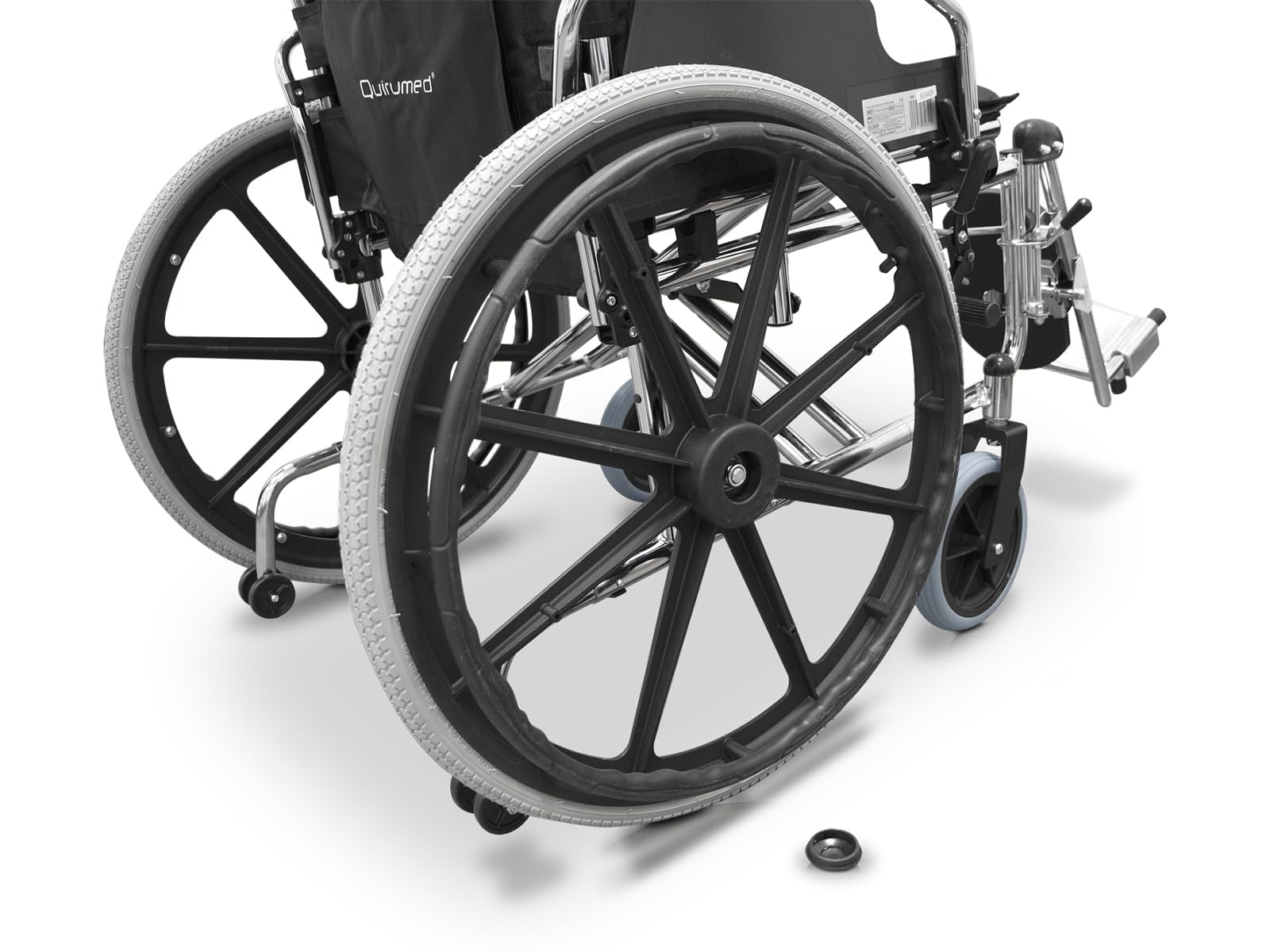 QUIRUMED Silla de ruedas ANCHO ESPECIAL 56 CM, Acero, Plegable, Acolchado extra, Reposabrazos extraíbles, Reposapies 90º, Para mayores, Para minusválidos, Hasta 125 kg