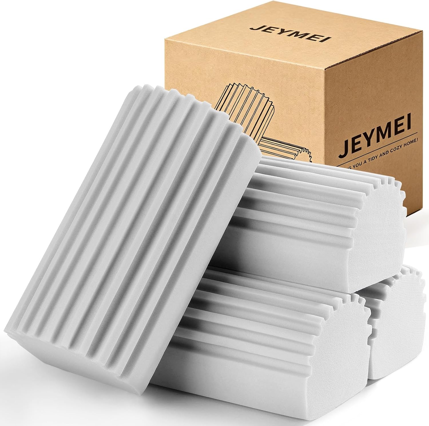 Jeymei 4-Pack Damp Clean Duster Sponge,Gray Damp Dusting Sponge,Duster Baseboard Cleaner Sponge with Ridges,Reusable Wet Duster Sponge,Household Cleaning Sponges for Blinds,Window Track Grooves