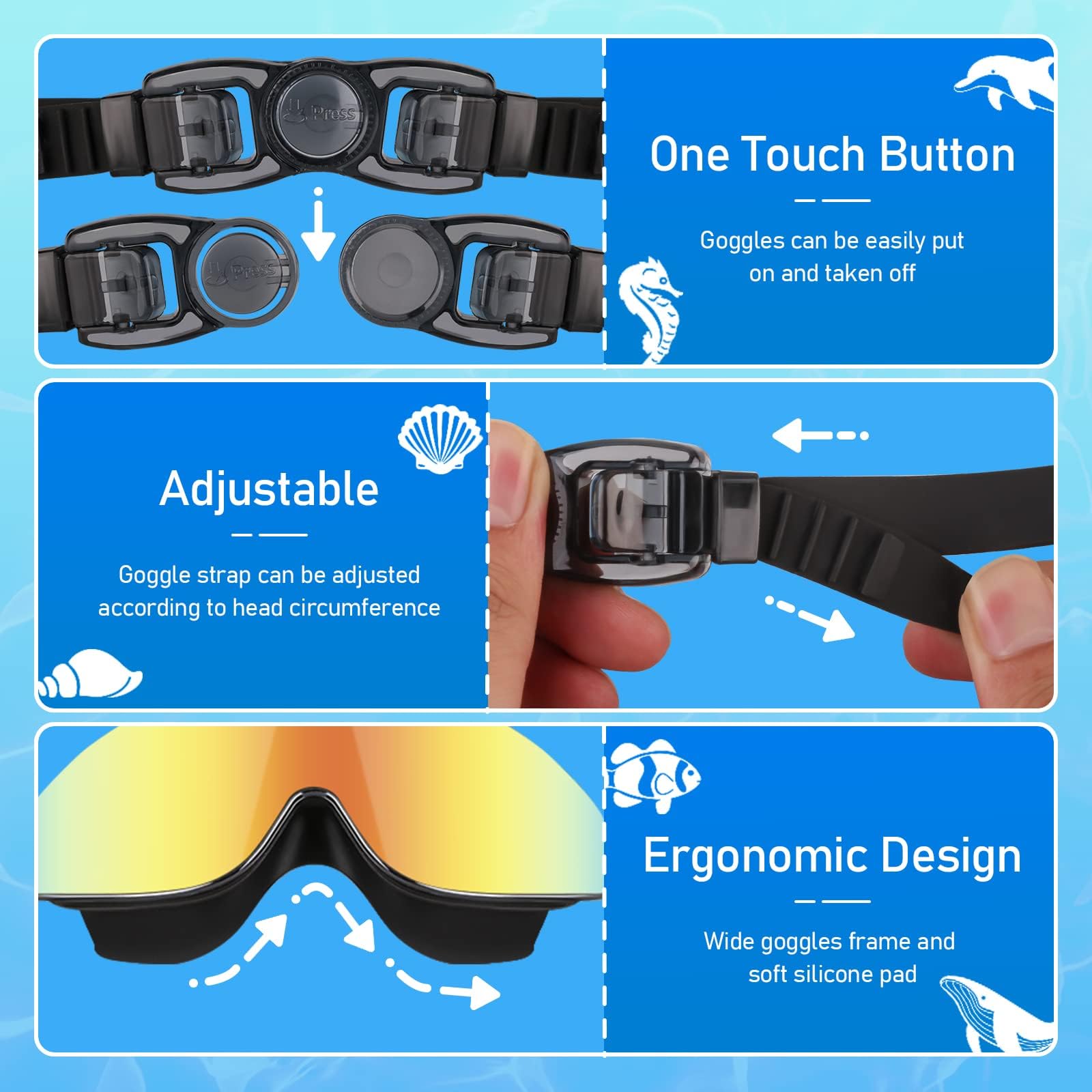 Vatefery Swimming Goggles Kids Toddler 3-15,Crystal Clear Polarized Swim Goggles for Kids,Junior Children Girls Boys,Anti-Fog,Waterproof,UV Protection Wide Vision Lenses - Image 3