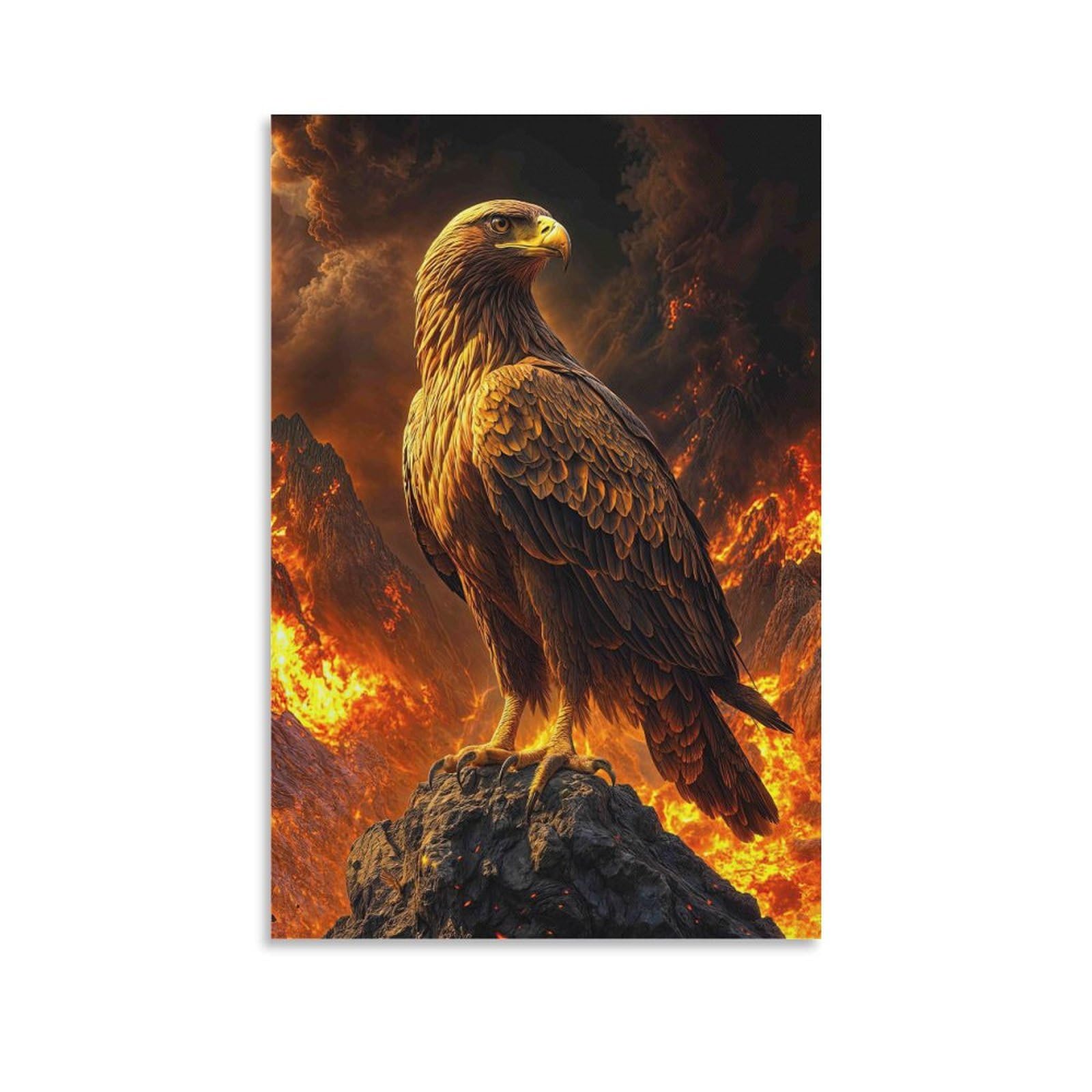 DHBANEIOK Eagle Standing Fire Wall Decor Poster Giclee Canvas Prints Modern Canvas Wall Art Picture Wall Hanging for Office Gym Living Room Decor 24x36inch(60x90cm)