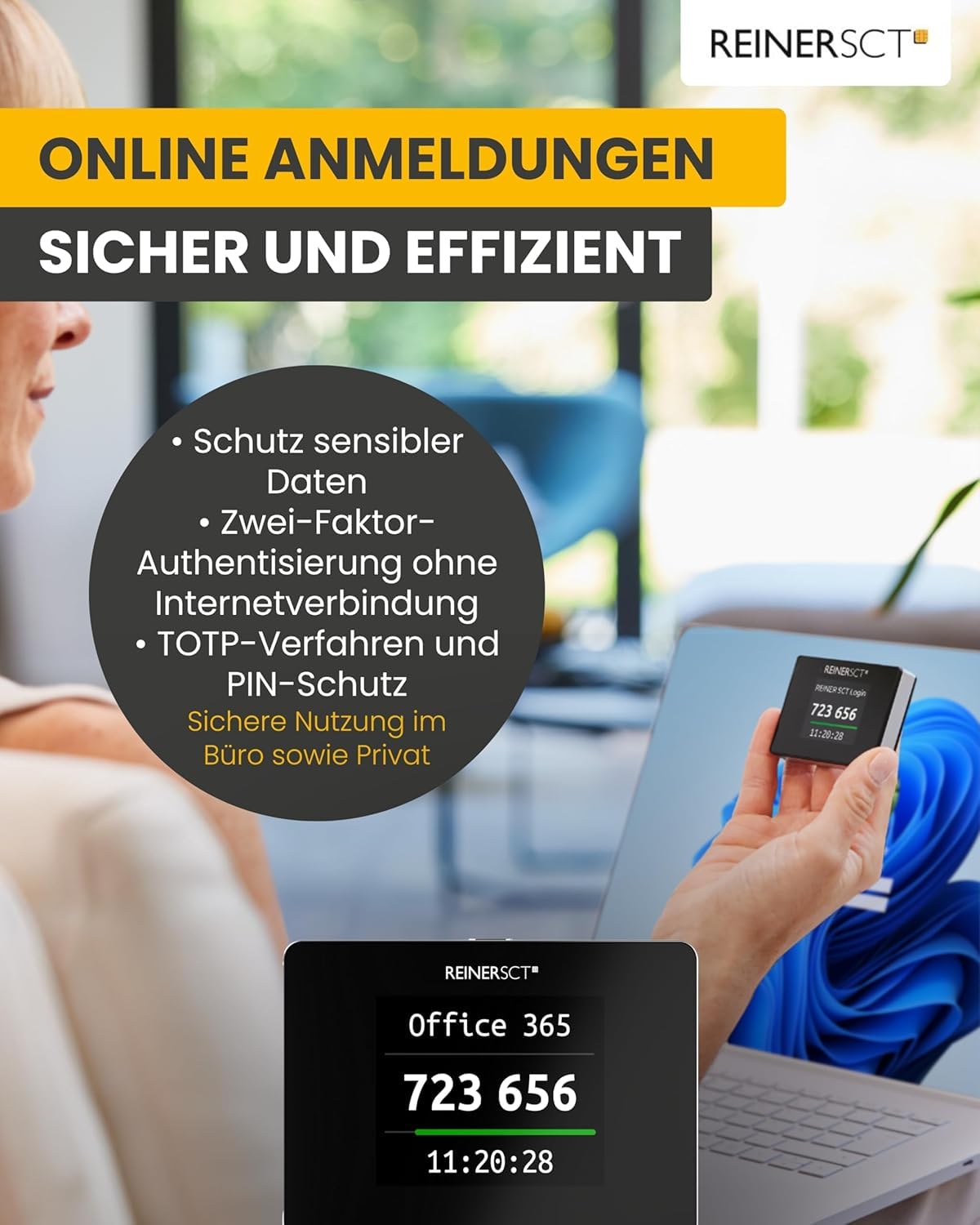 Reiner SCT Authenticator Mini I generador TOTP para autenticación de Dos factores I Compacto y portátil I Llave de Seguridad para iniciar sesión de Forma Segura en Servicios en línea y criptobolsas