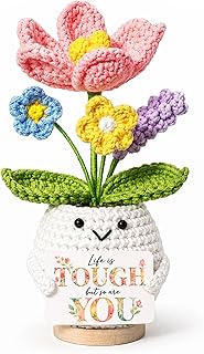 Get Well Gifts for Women, Emotional Support Crochet Tulip Flower, “Life is Tough but So Are You” Encouragement Gifts, Cheer Up Inspirational Gift for Friend Coworker Teacher Mothers Feel Better Gift