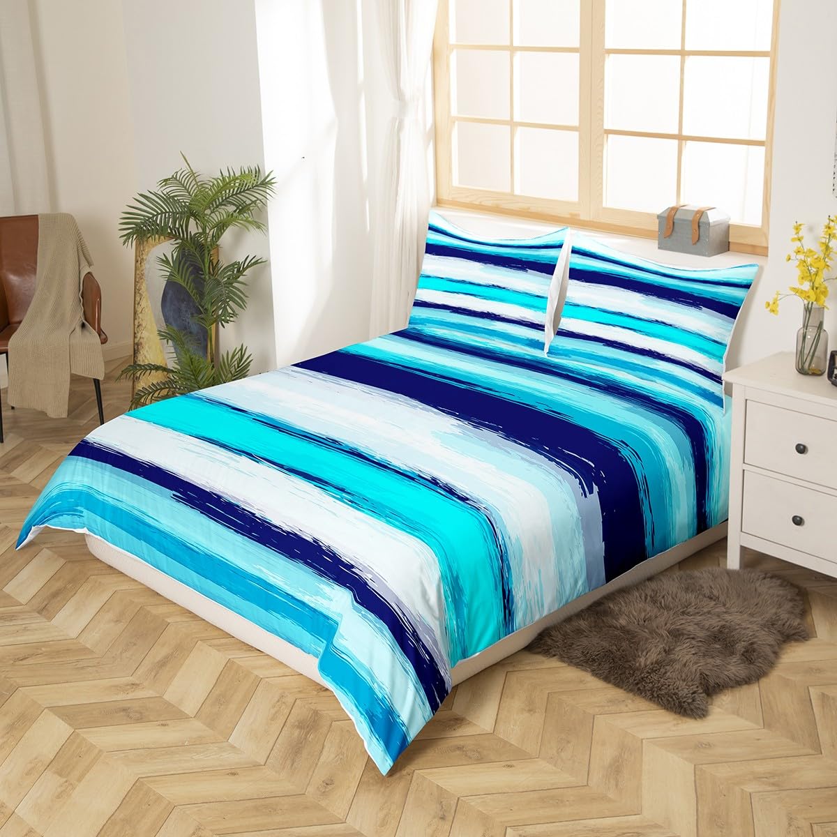 Set Biancheria Letto Cotone 100% - Copripiumino Blu Navy Con Stampa Geometrica