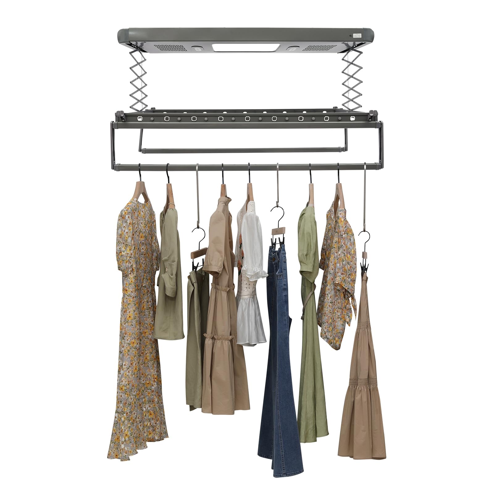 Elektrischer Wäscheständer Decke für Wand und Decke mit Fernbedienung, ausziehbar, aus Aluminium und Stahl, 35KG Tragfähigkeit (Grau)
