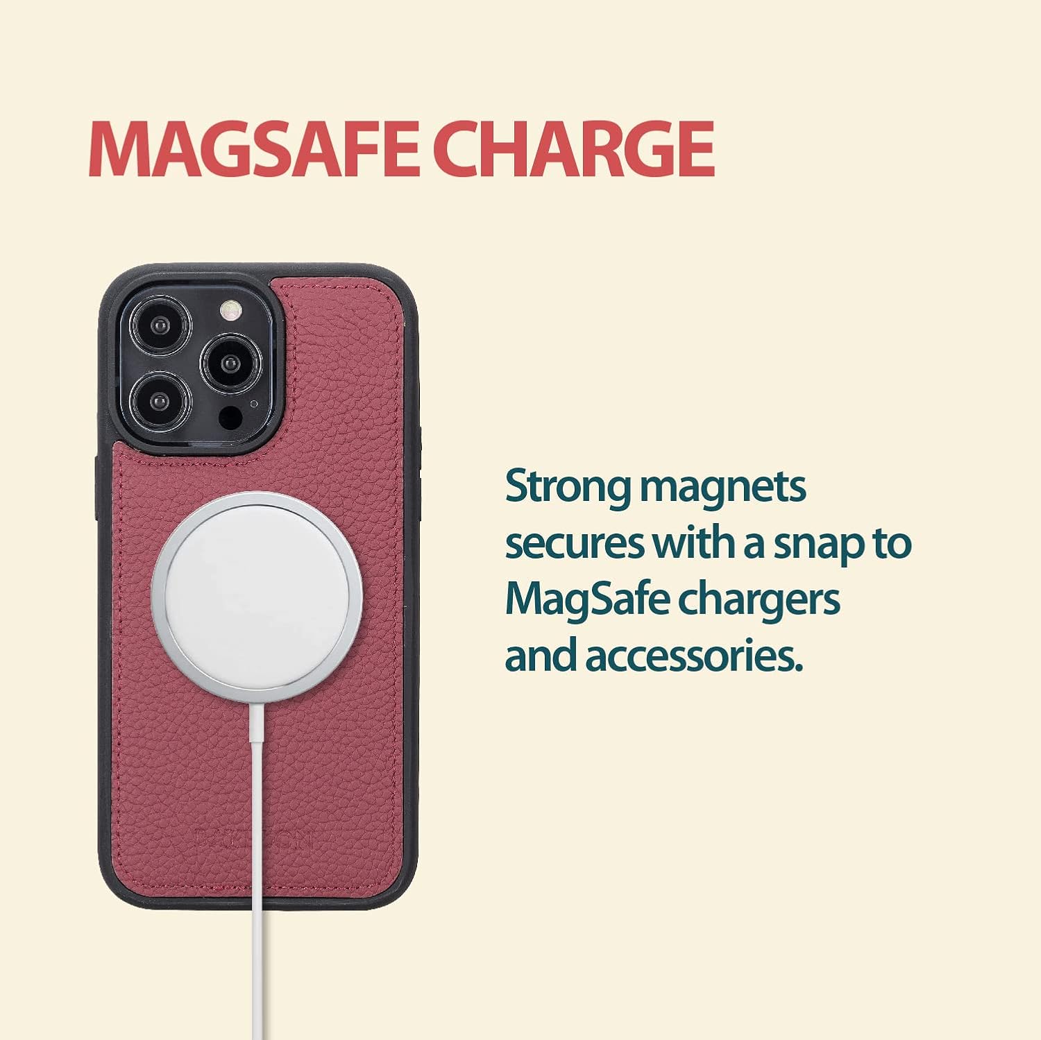 Bayelon Case for iPhone 14 Pro, Full Grain Trifold Leather Wallet [2in1], Detachable Magnetic Flip Cover with Card Slots, MagSafe Compatible (Burgundy)